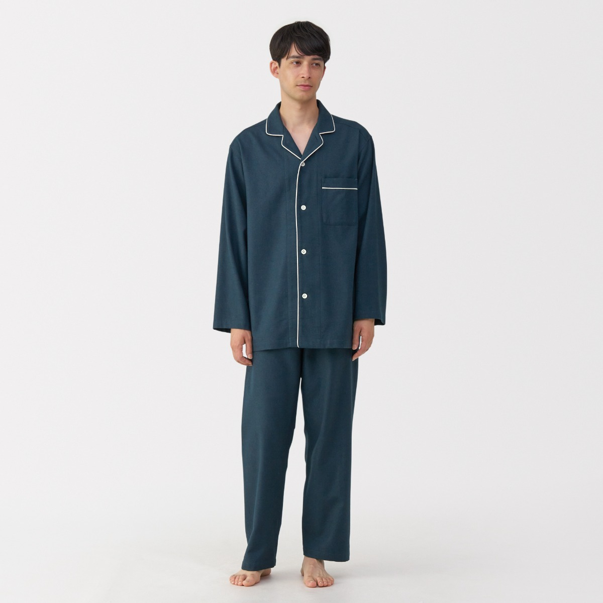 MUJI Bộ Đồ Ngủ Tay Dài Vải Flannel Không Đường May Bên - Nam
