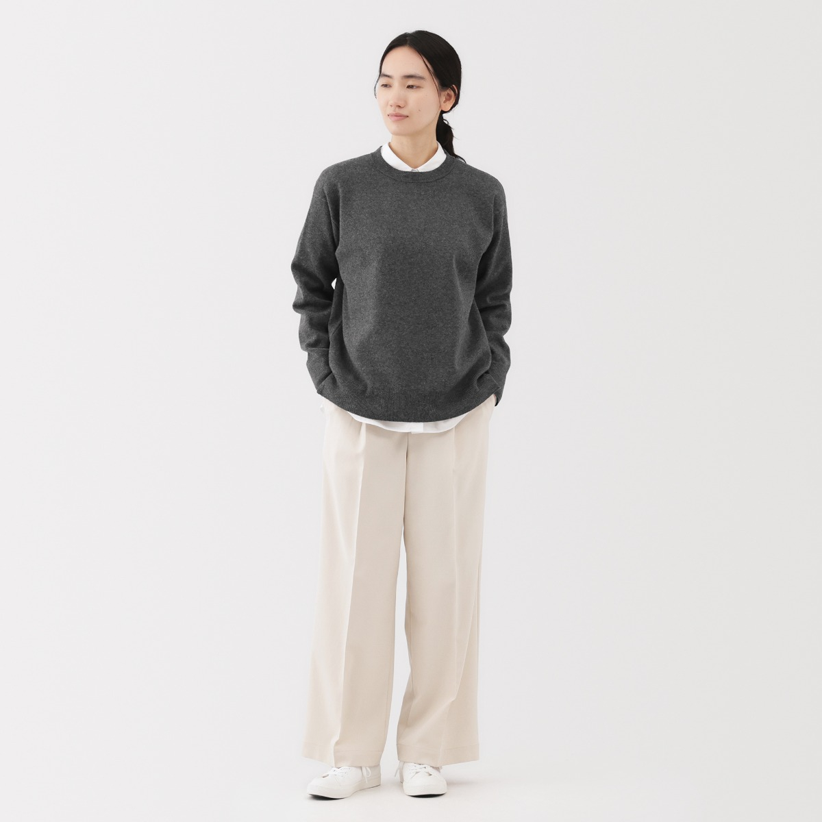 MUJI W'S Washable Milano Ribbed Crew Neck Sweater
