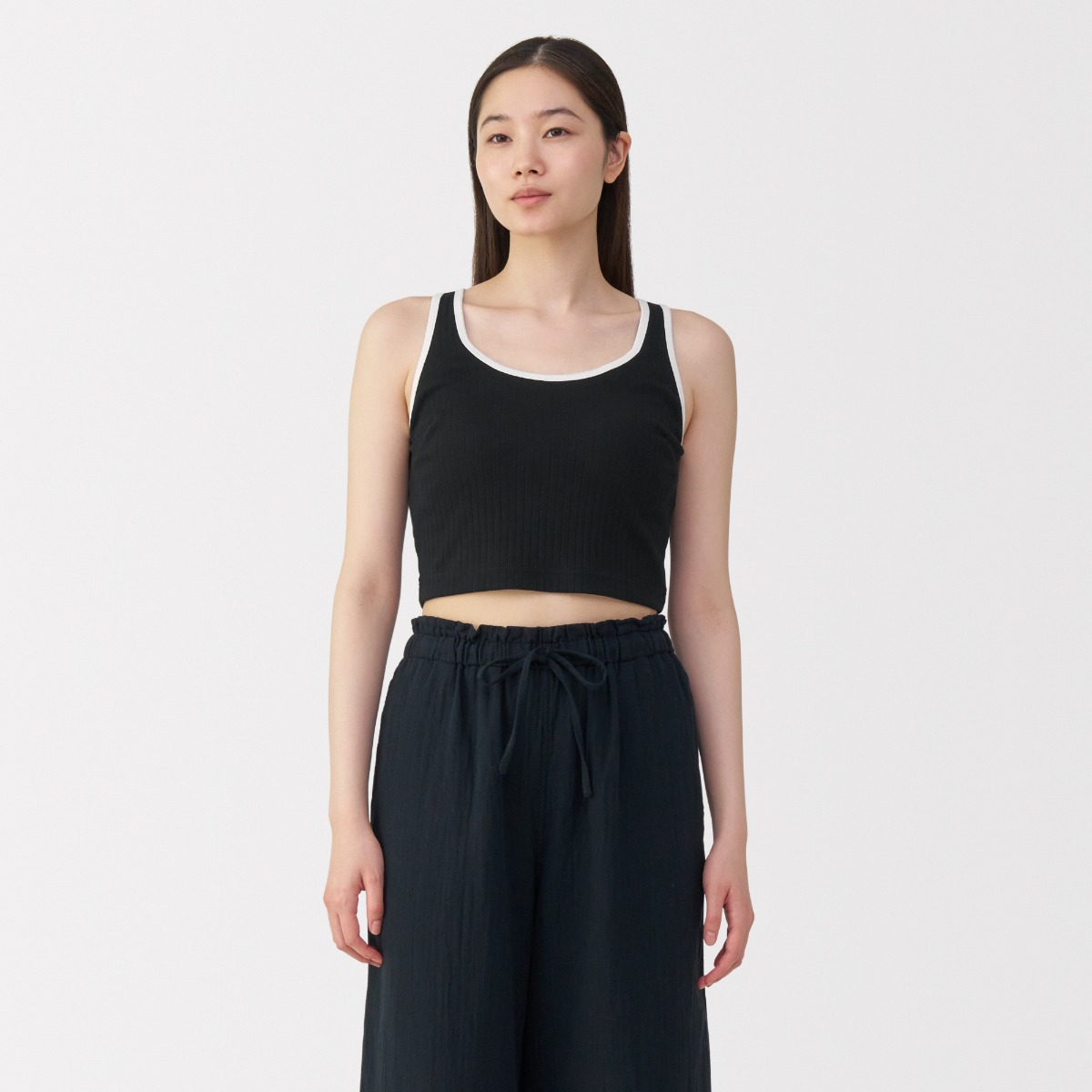 MUJI Áo Bra Tank Top Cotton Co Giãn Gân Gợn Sóng Dáng Ngắn