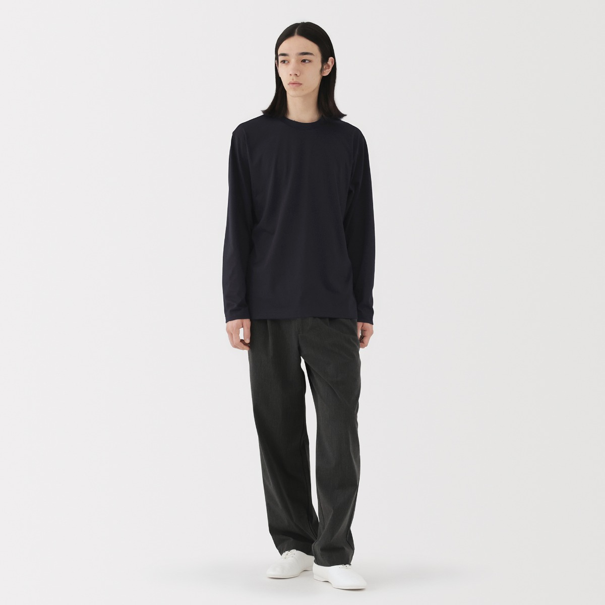 MUJI Áo Thun Nam Vải Jersey Cổ Tròn Tay Dài