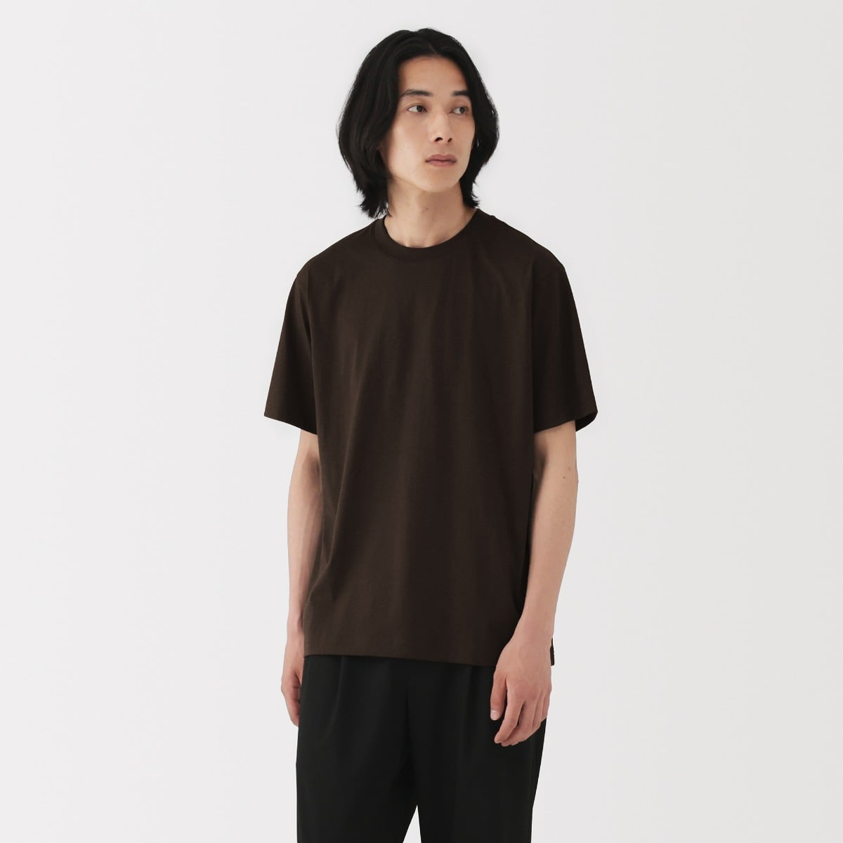 MUJI Áo Thun Nam Vải Jersey Cổ Tròn Tay Ngắn