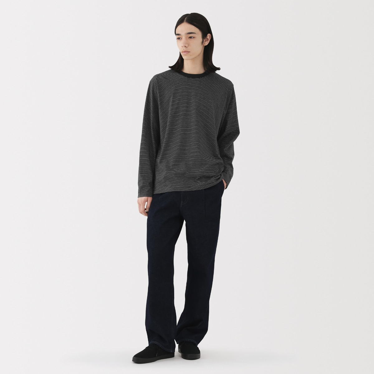 MUJI M's Jersey Striped Crew Neck L/Slv T-shirt
