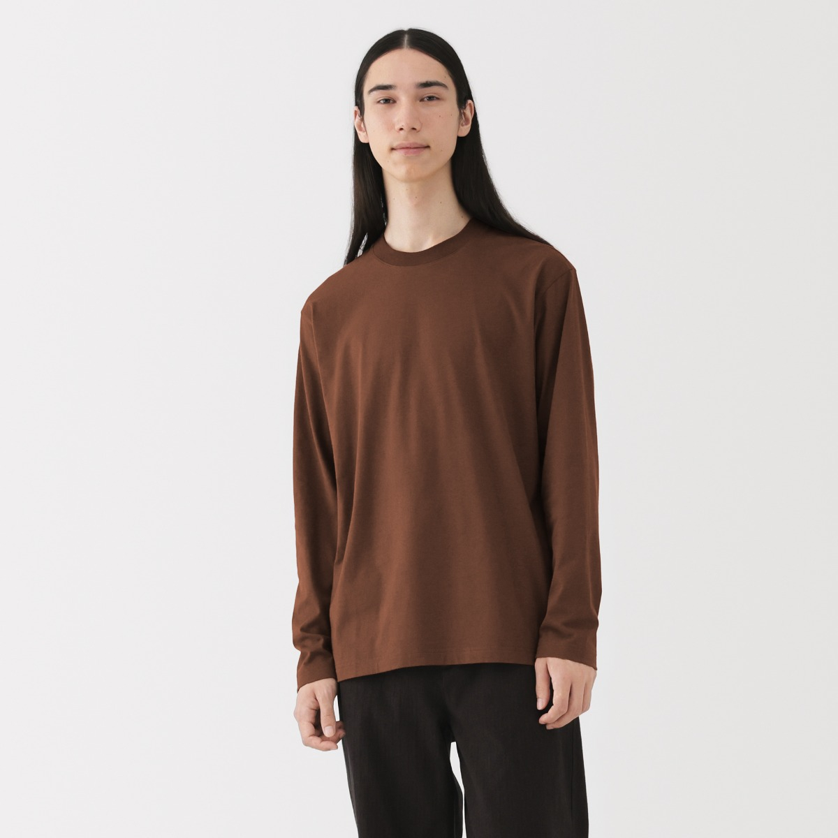 MUJI M'S Brushed Jersey Crew Neck L/Slv T-Shirt