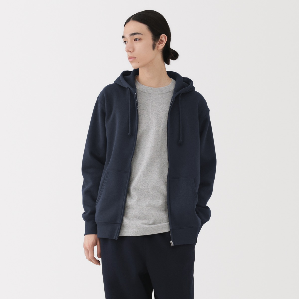MUJI Áo Hoodie Nam Có Khóa Kéo