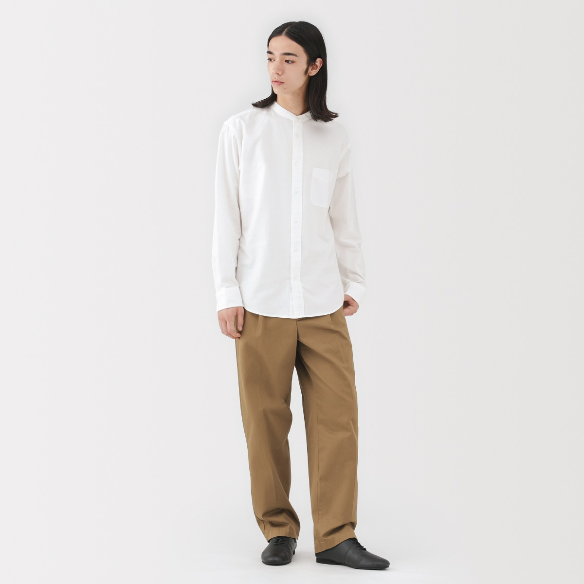 MUJI Áo Sơ Mi Nam Vải Oxford Cổ Trụ Tay Dài