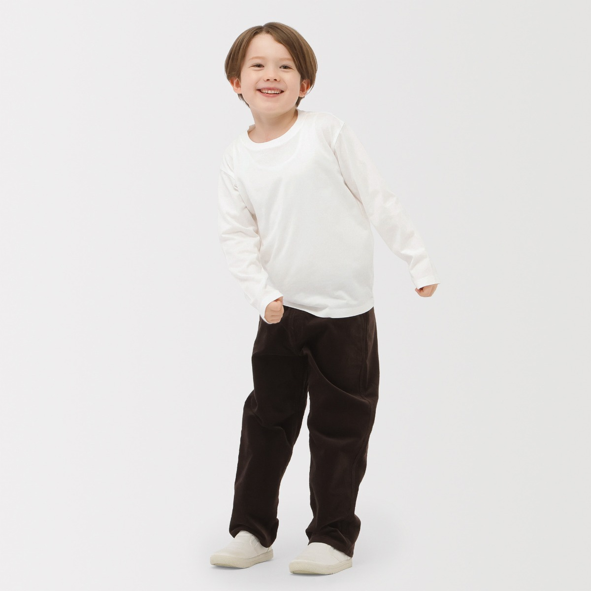 MUJI Áo Thun Cổ Tròn Vải Cotton Dài Tay (trơn)