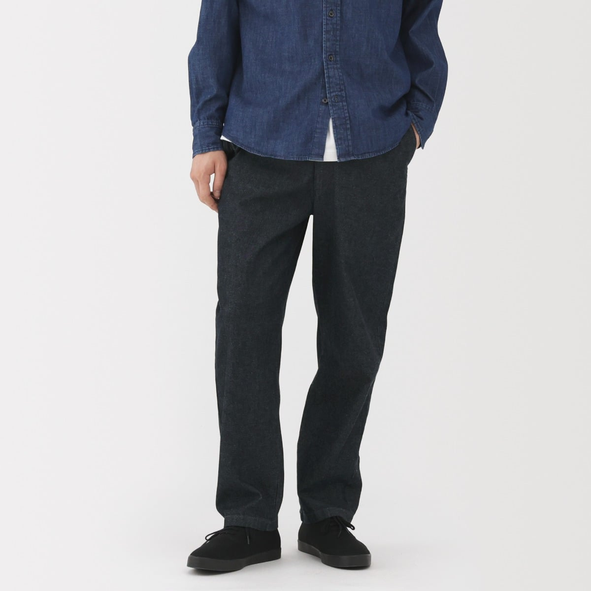MUJI M'S Washed Denim Easy Pants (Indigo)