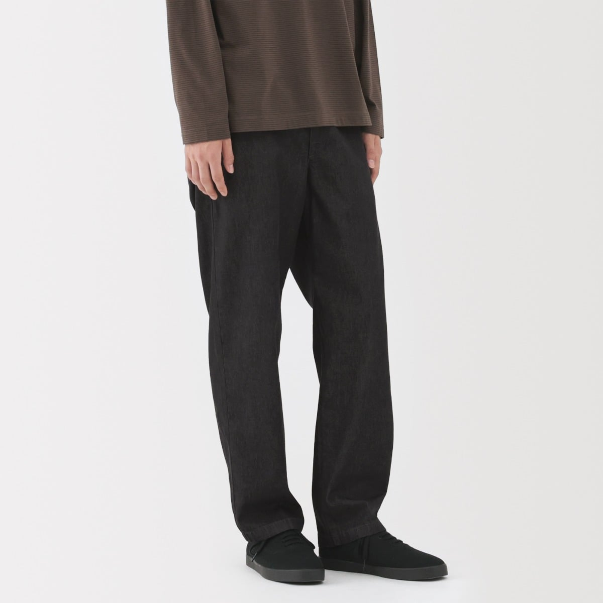 MUJI M'S Washed Denim Easy Pants (Black)