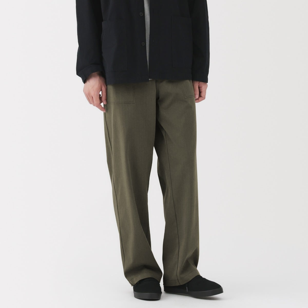 MUJI Quần Nam Vải Herringbone Co Giãn 2 Chiều Ống Baker