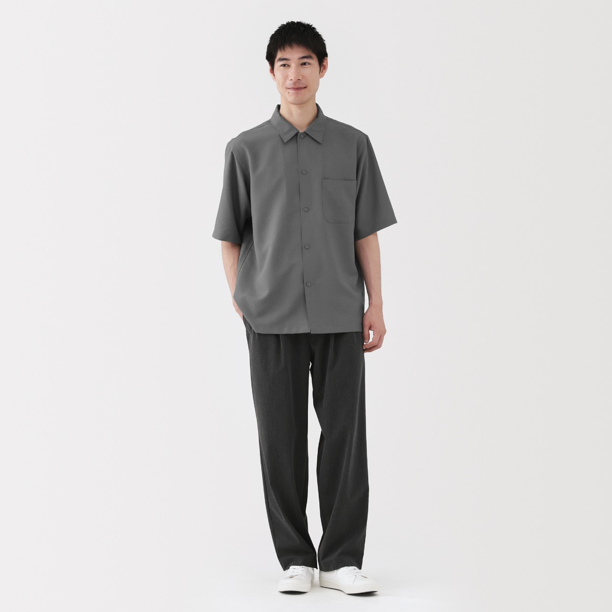 MUJI Áo Sơ Mi Nam Thoáng Khí Tay Lửng