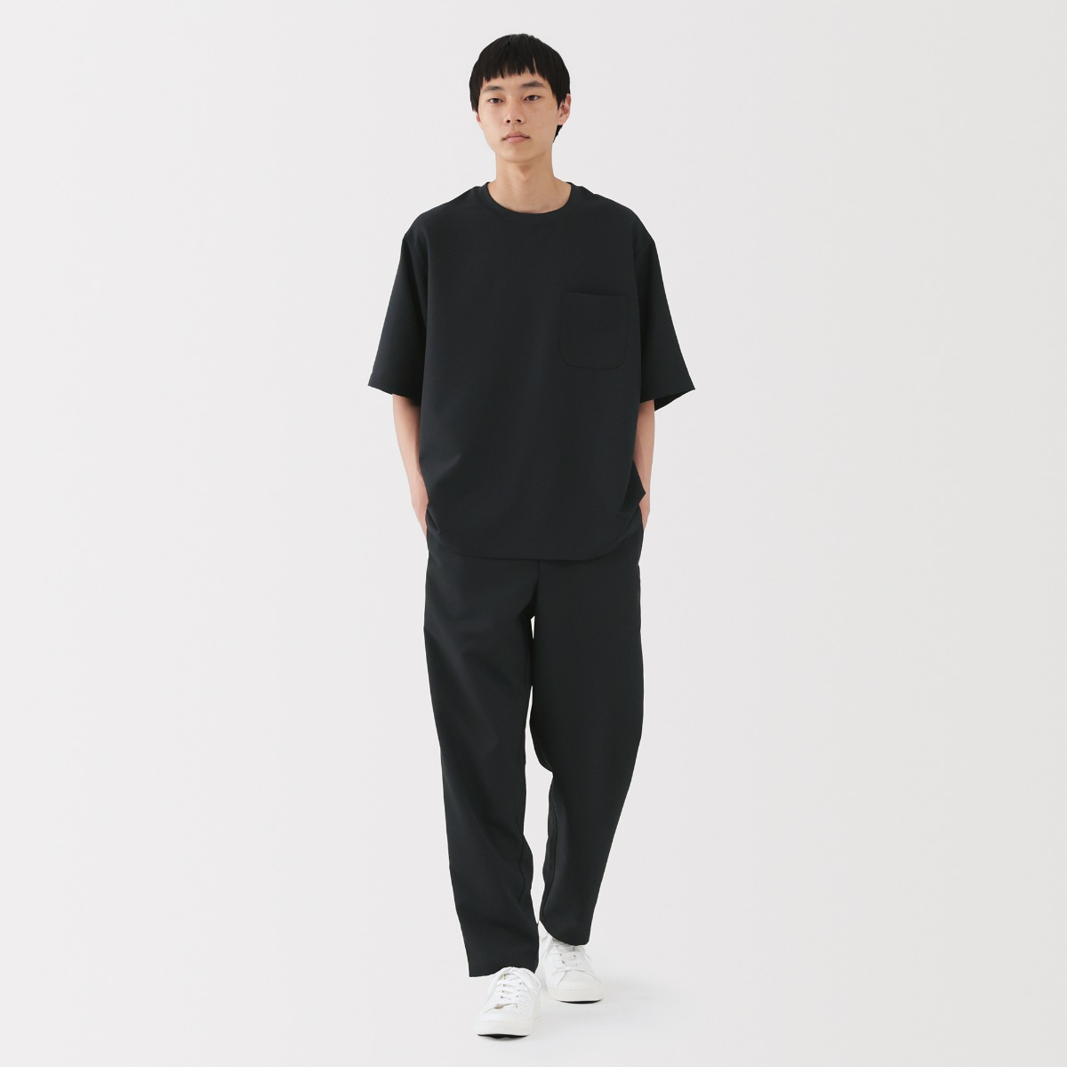 MUJI Áo Sơ Mi Nam Vải Dệt Thoáng Khí Tay Lửng