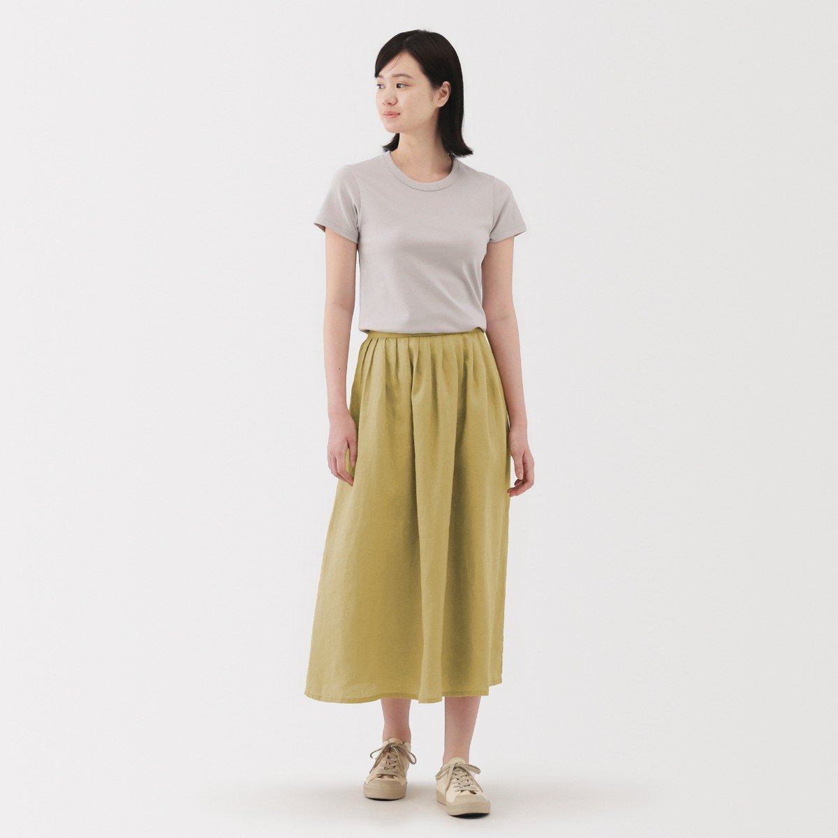 MUJI Chân Váy Dài Vải Linen