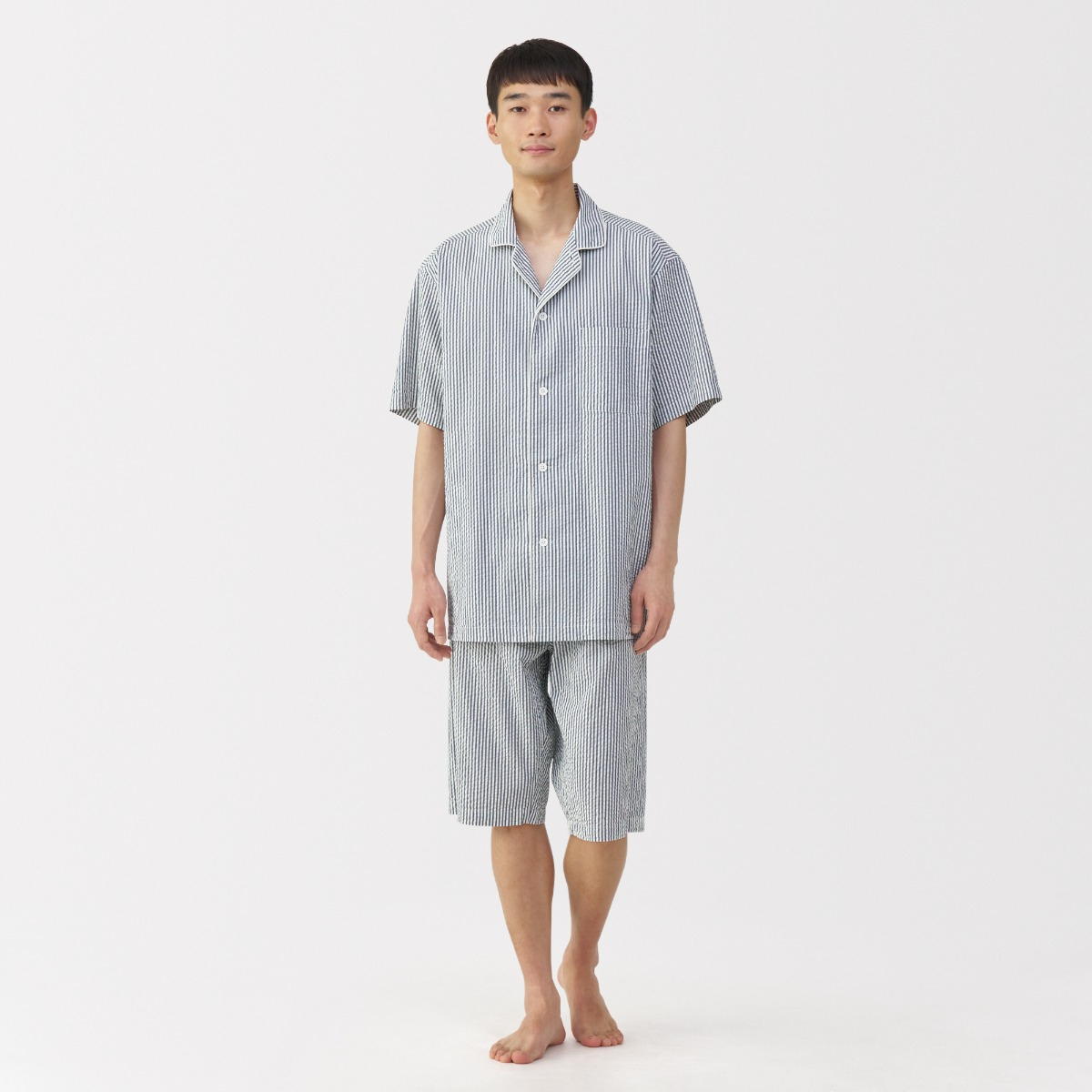 MUJI Bộ Đồ Ngủ Tay Ngắn Vải Seersucker Không Đường May Bên - Nam