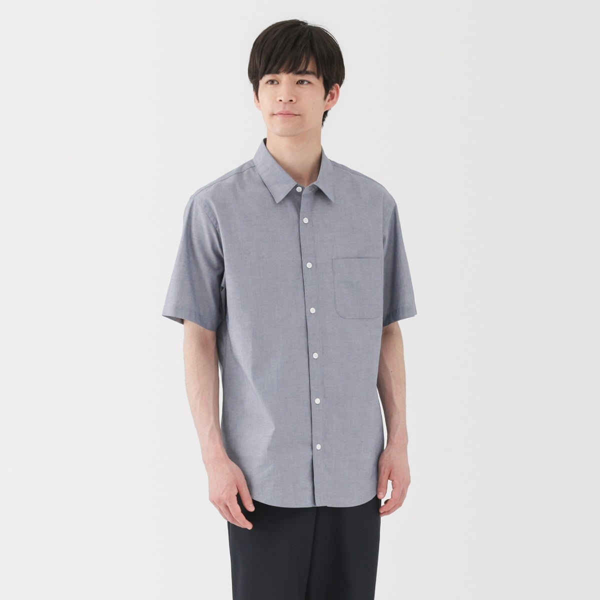 MUJI Áo Sơ Mi Nam Vải Broadcloth Dáng Rộng Tay Ngắn
