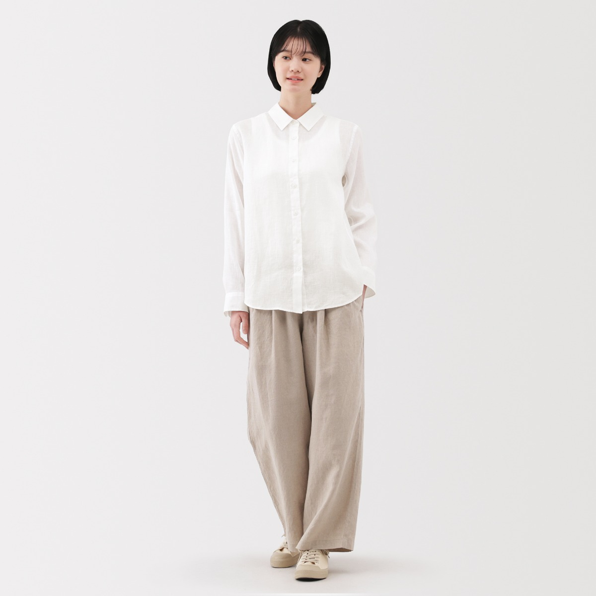 MUJI Áo Sơ Mi Cổ Thường Tay Dài Vải Linen