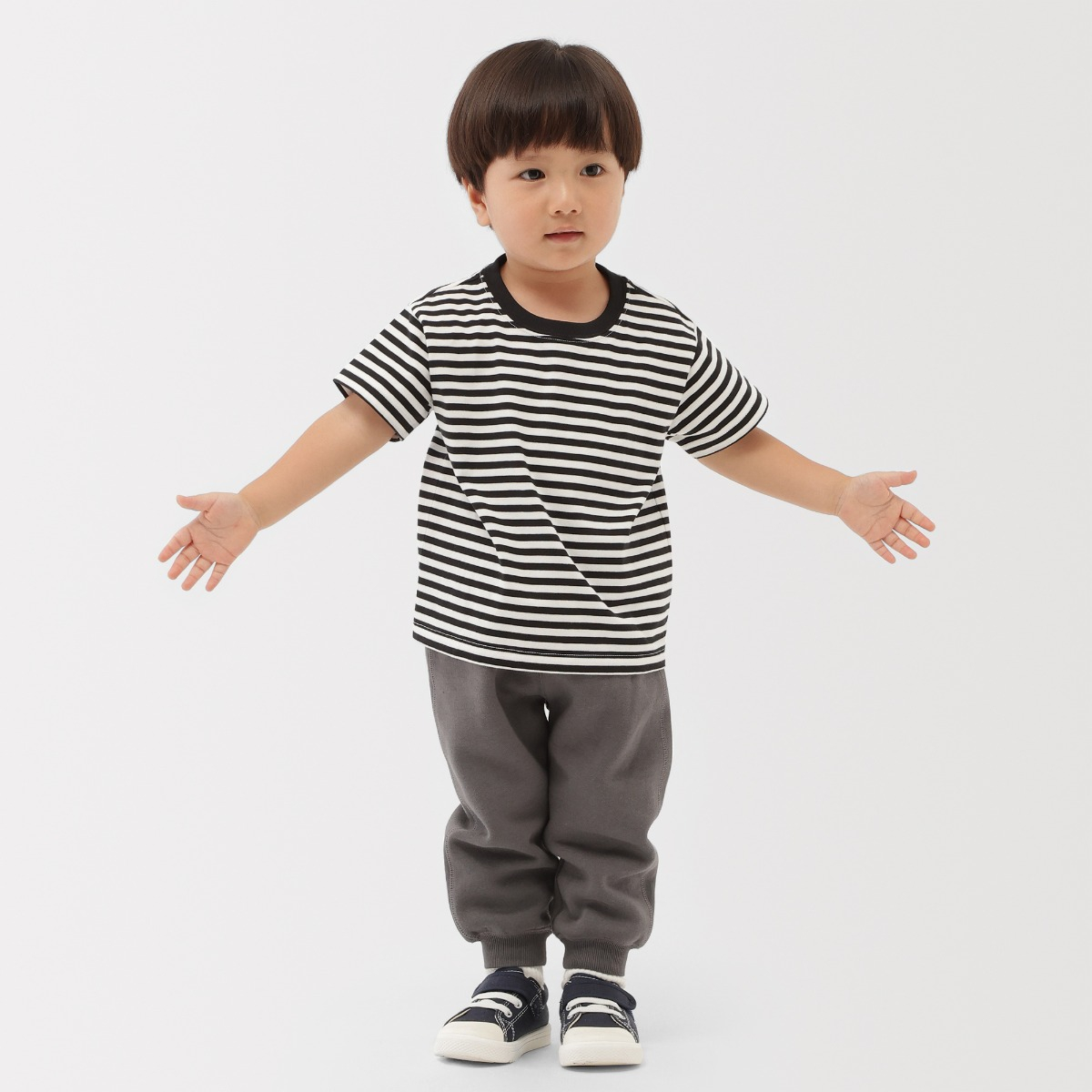 MUJI Áo Thun Cổ Tròn Vải Cotton Ngắn Tay (sọc) - Em Bé