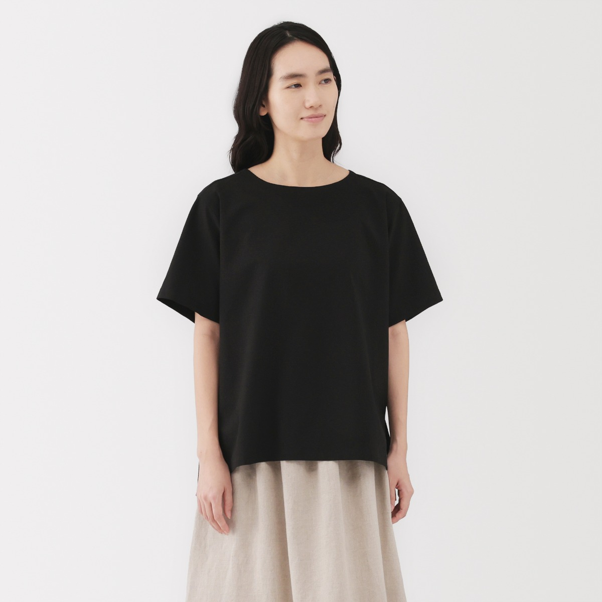 MUJI Áo Blouse Tay Ngắn Seersucker Thoáng Khí