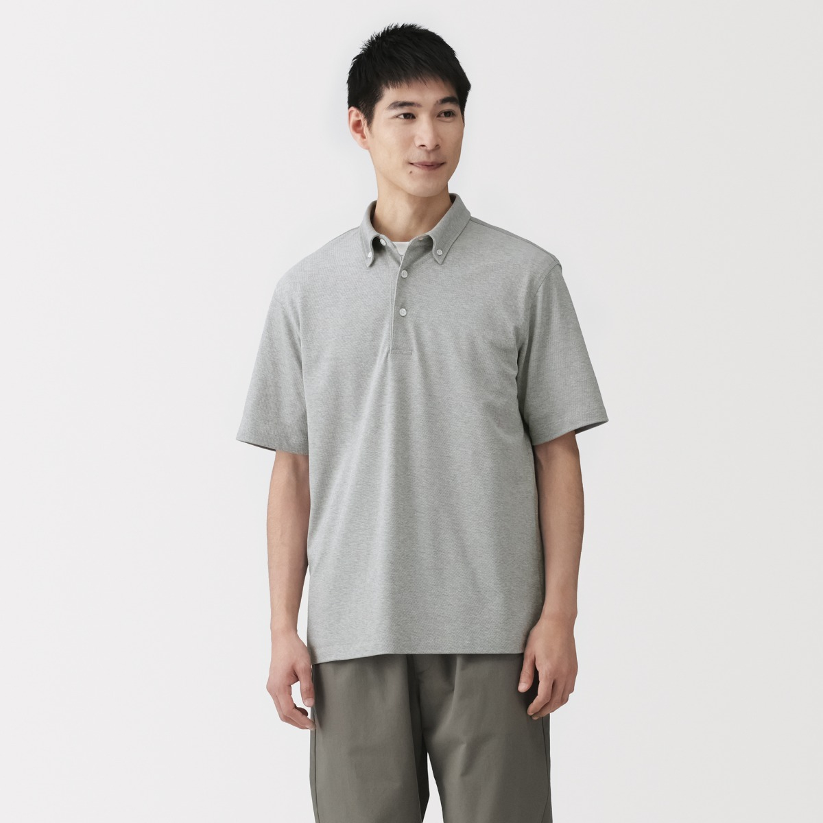 MUJI Áo Polo Nam Vải Cool Touch Pique Cổ Cài Nút Tay Ngắn