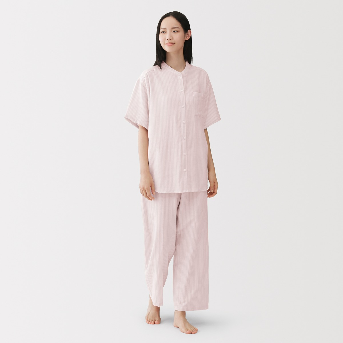 MUJI Bộ Đồ Ngủ Tay Ngắn Vải Xô Mỏng - Nữ