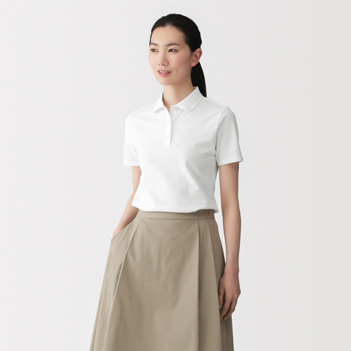 MUJI Áo Polo Nữ Ngắn Tay Vải Pique