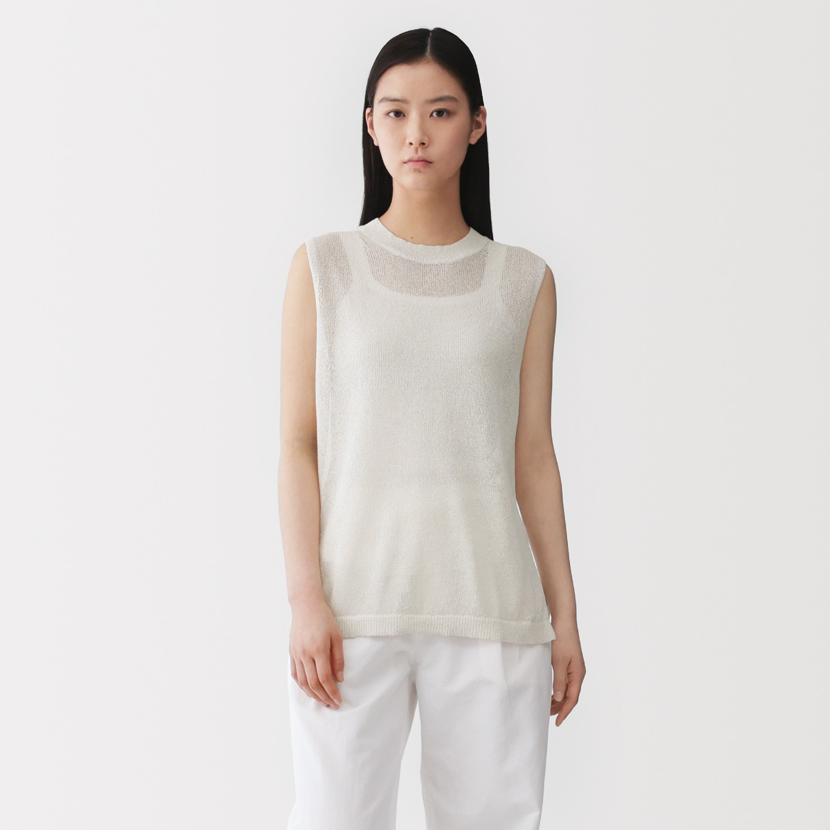 MUJI Labo Áo Len Nữ Pha Sợi Washi Sát Nách