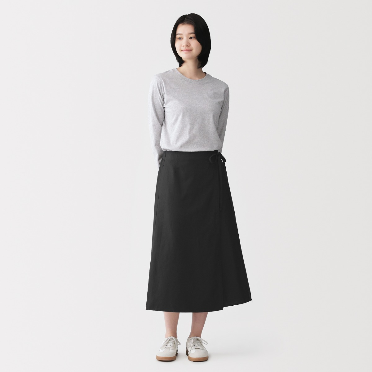 MUJI W'S Linen Blended Twill Wrapped Skirt (Asean)