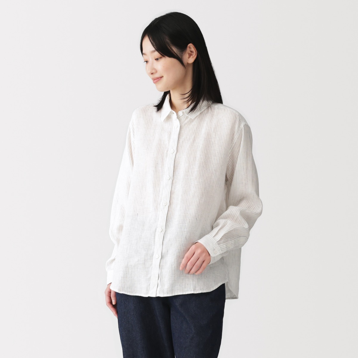 MUJI Áo Sơ Mi Cổ Thường Tay Dài Vải Linen