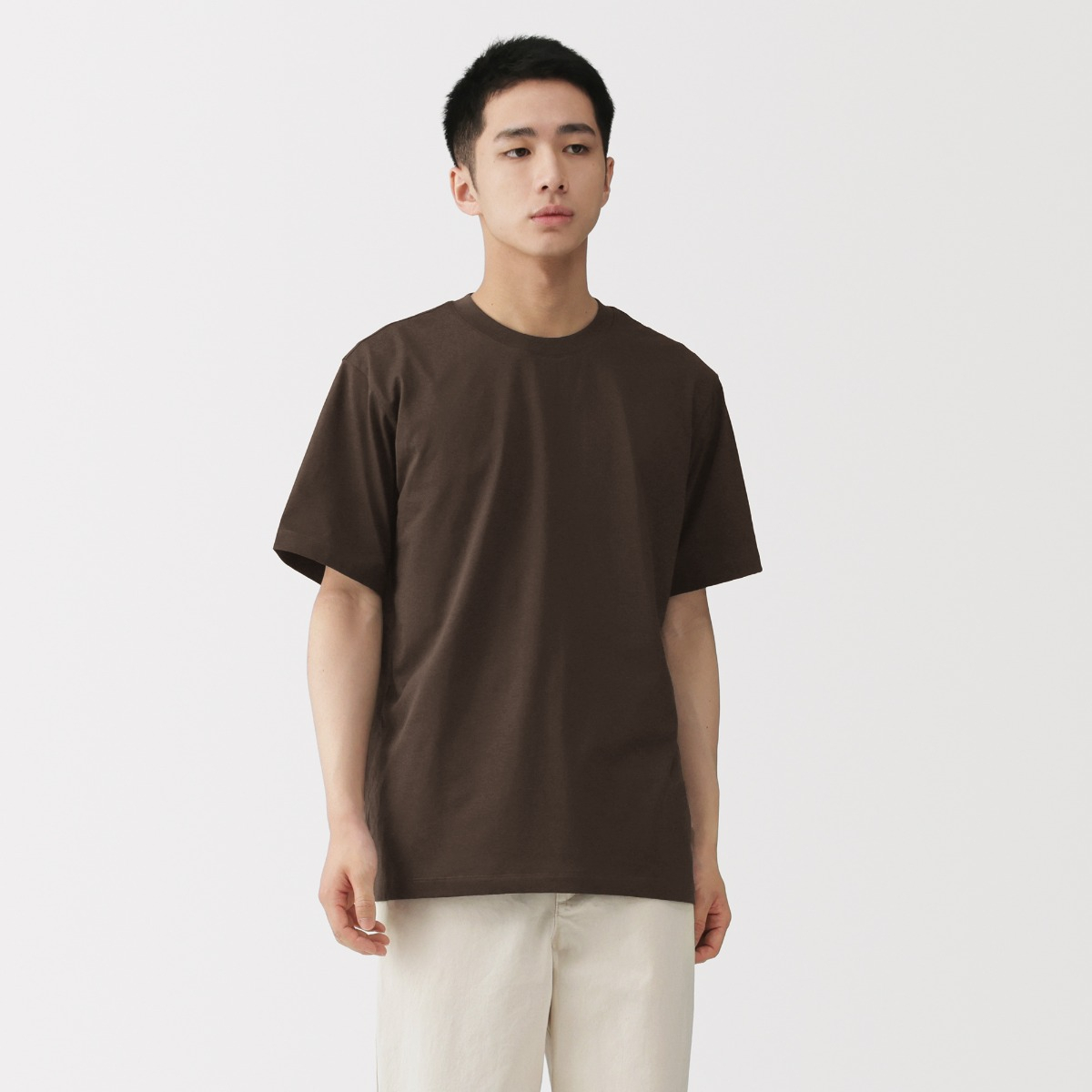 MUJI Áo Thun Nam Vải Jersey Cổ Tròn Tay Ngắn