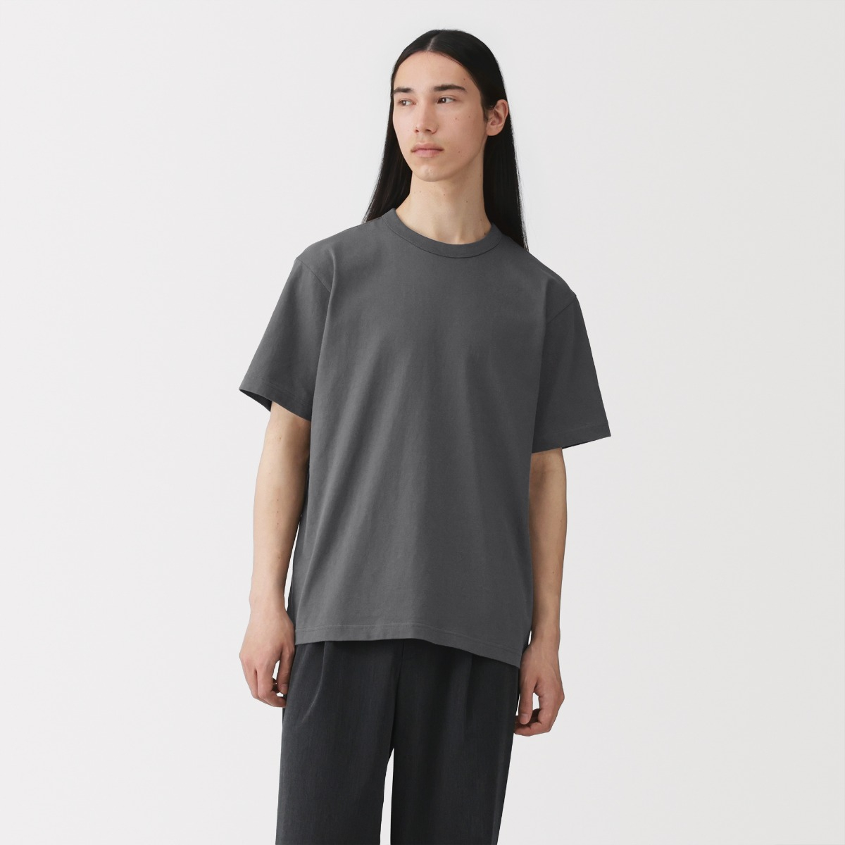 MUJI Áo Thun Nam Vải Washed Sợi Dày Tay Ngắn