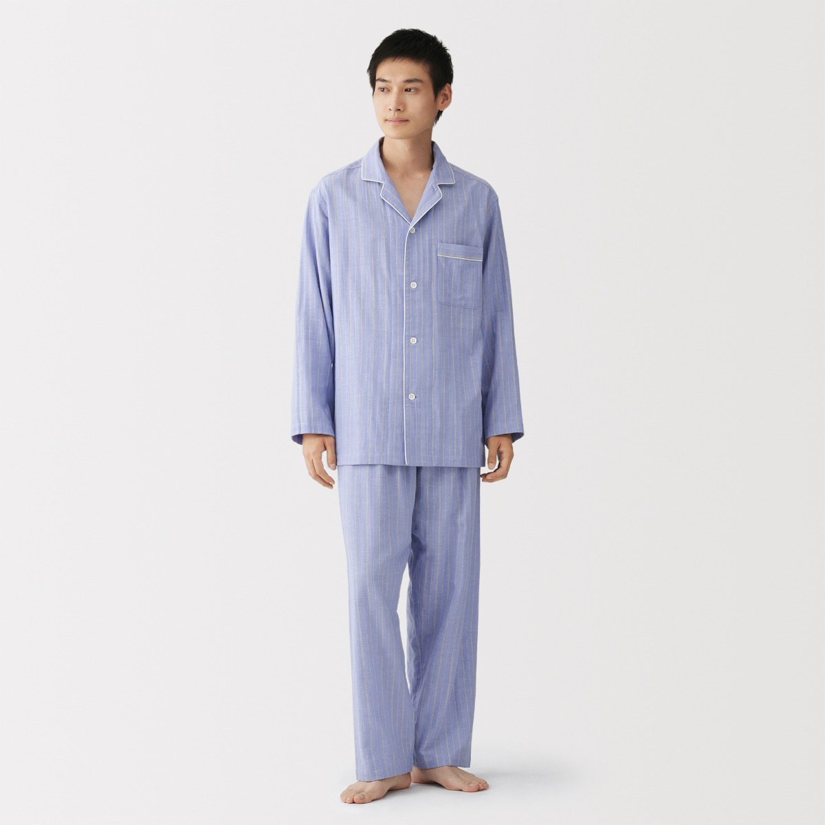 MUJI Bộ Đồ Ngủ Tay Dài Vải Double Gauze Không Đường May Bên - Nam