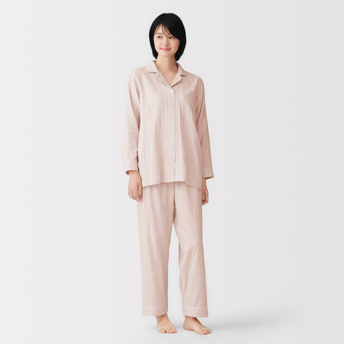 MUJI Bộ Đồ Ngủ Tay Dài Vải Double Gauze Không Đường May Bên - Nữ