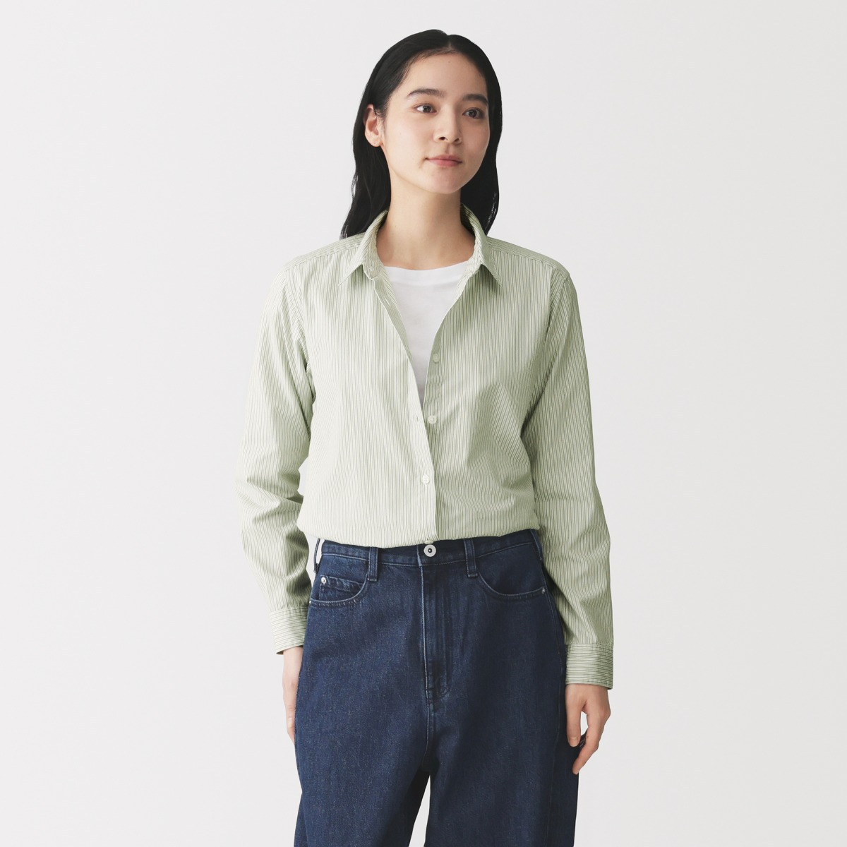 MUJI Áo Sơ Mi Cổ Thường Tay Dài Vải Broadcloth