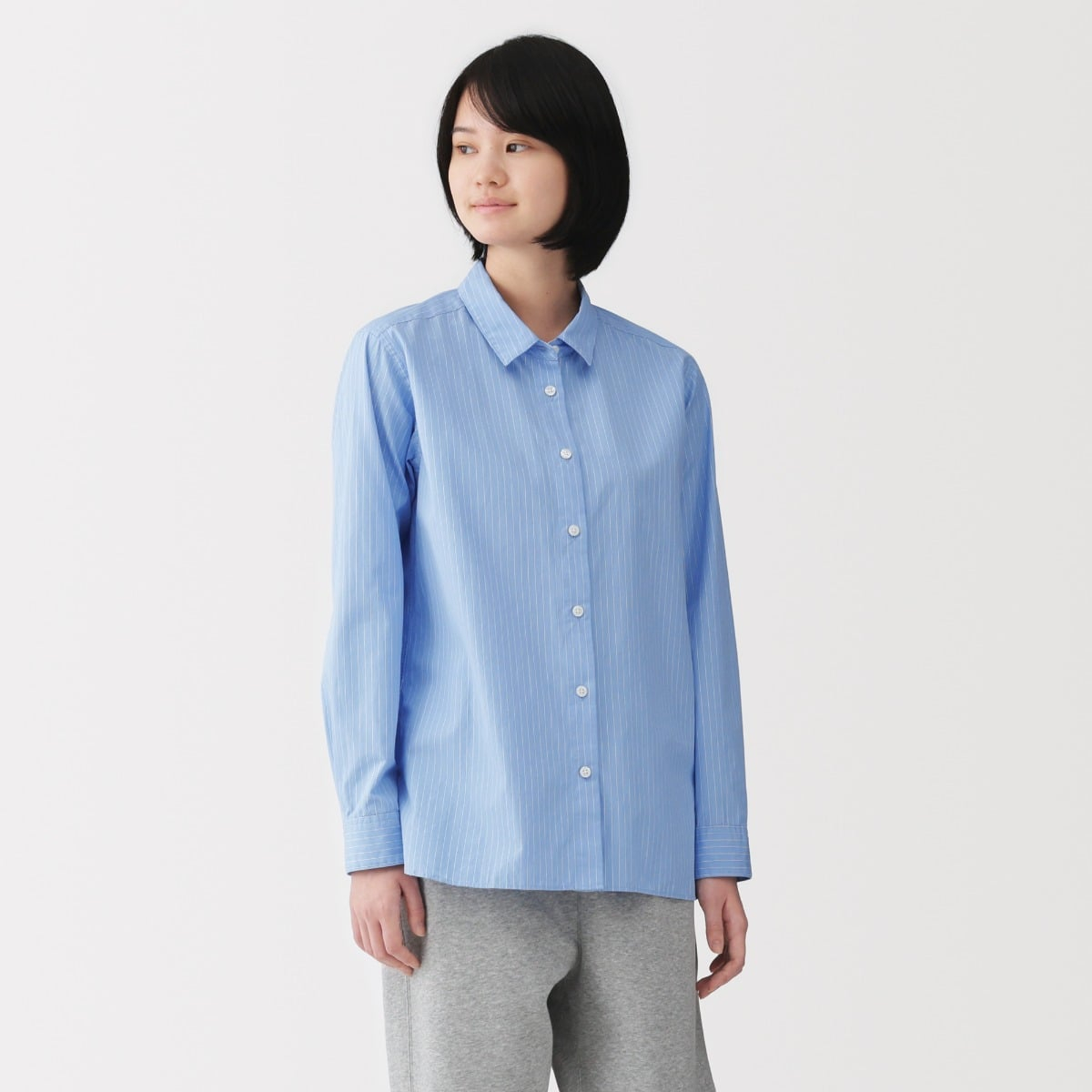 MUJI Áo Sơ Mi Cổ Thường Tay Dài Vải Broadcloth
