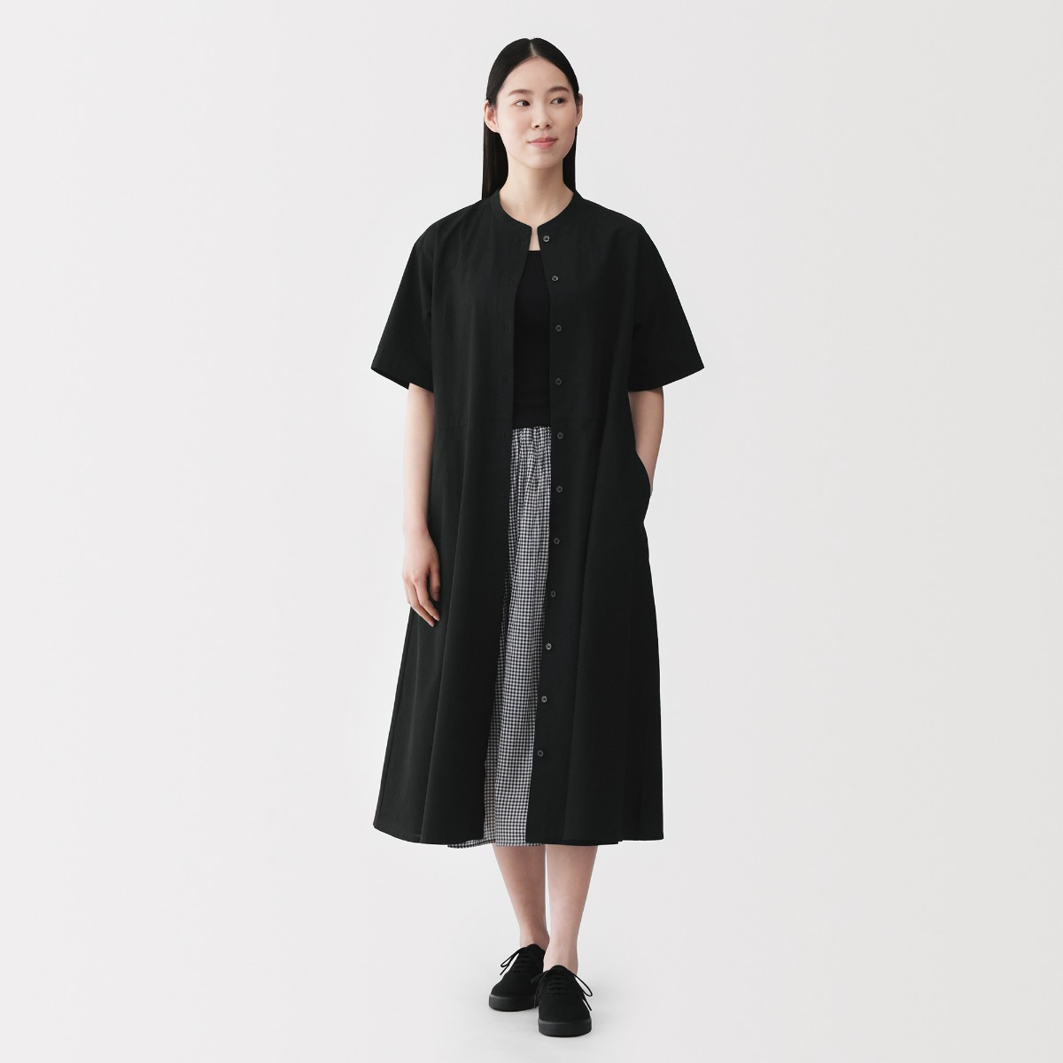 MUJI Đầm Sơ Mi Tay Ngắn Vải Cool Touch