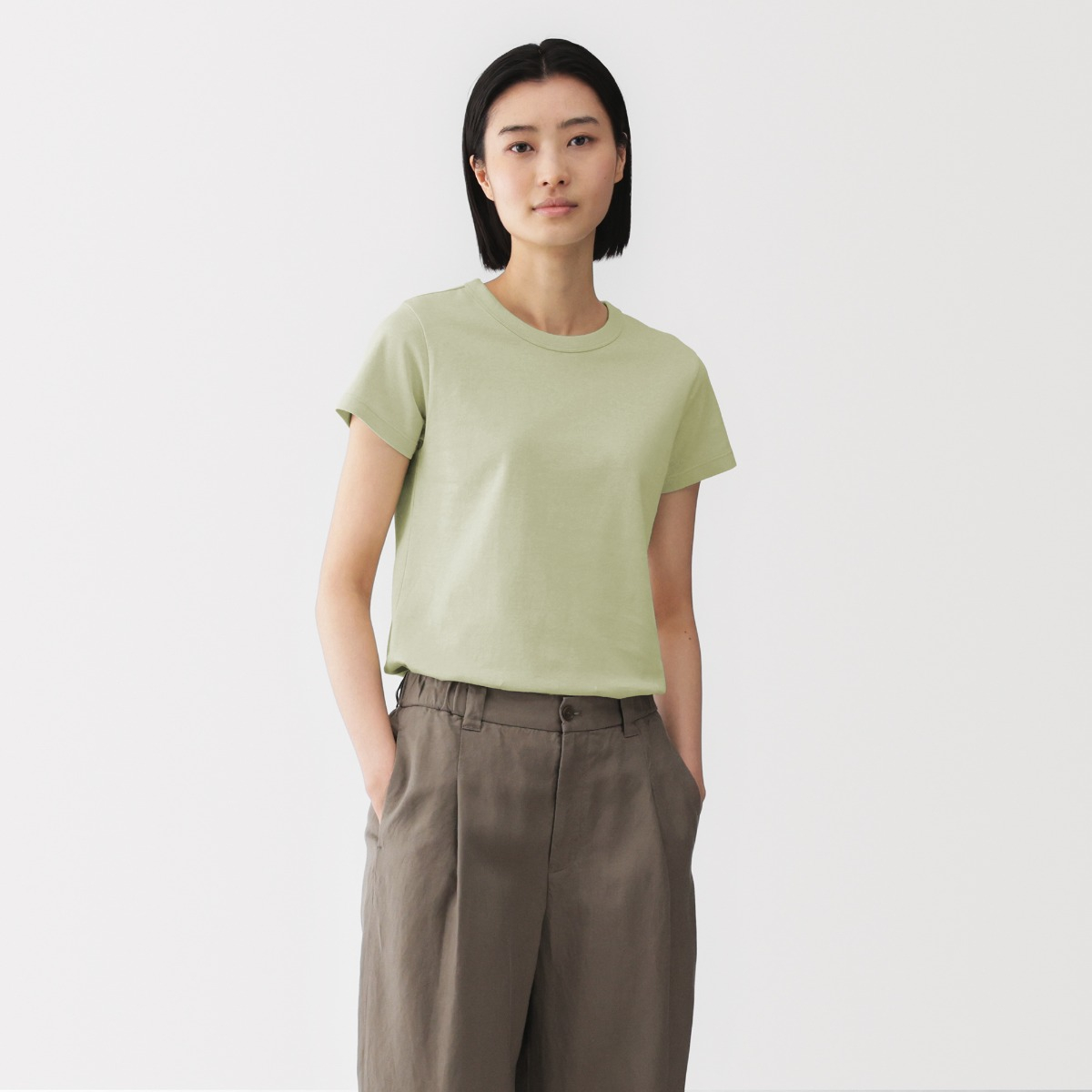 MUJI Áo Thun Nữ Pha Linen Tay Ngắn