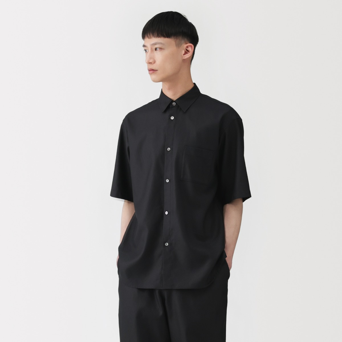 MUJI Labo Áo Sơ Mi Nam Pha Sợi Washi Dệt Dobby Tay Ngắn