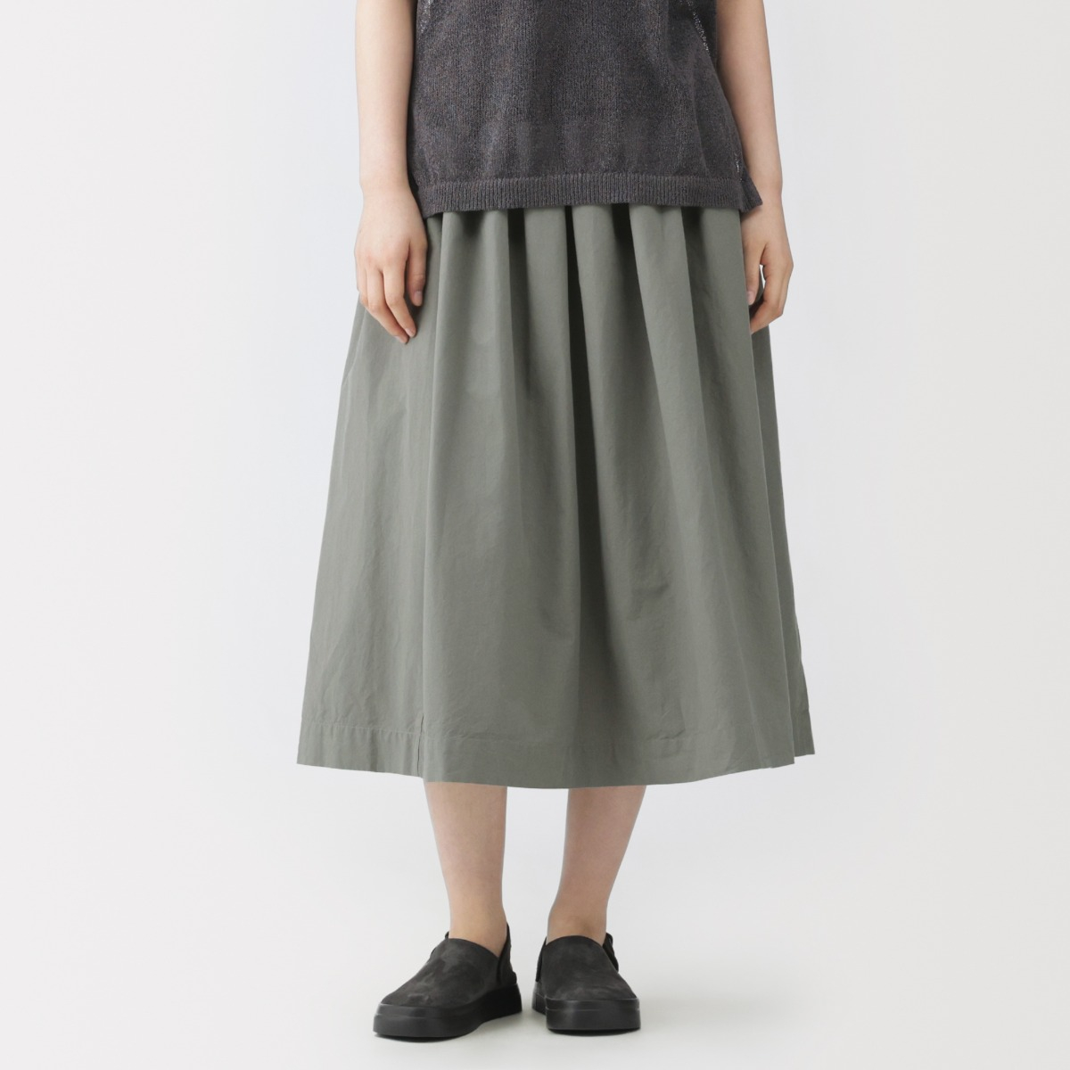 MUJI Labo Chân Váy Pha Cotton Và Sợi Washi Xếp Ly