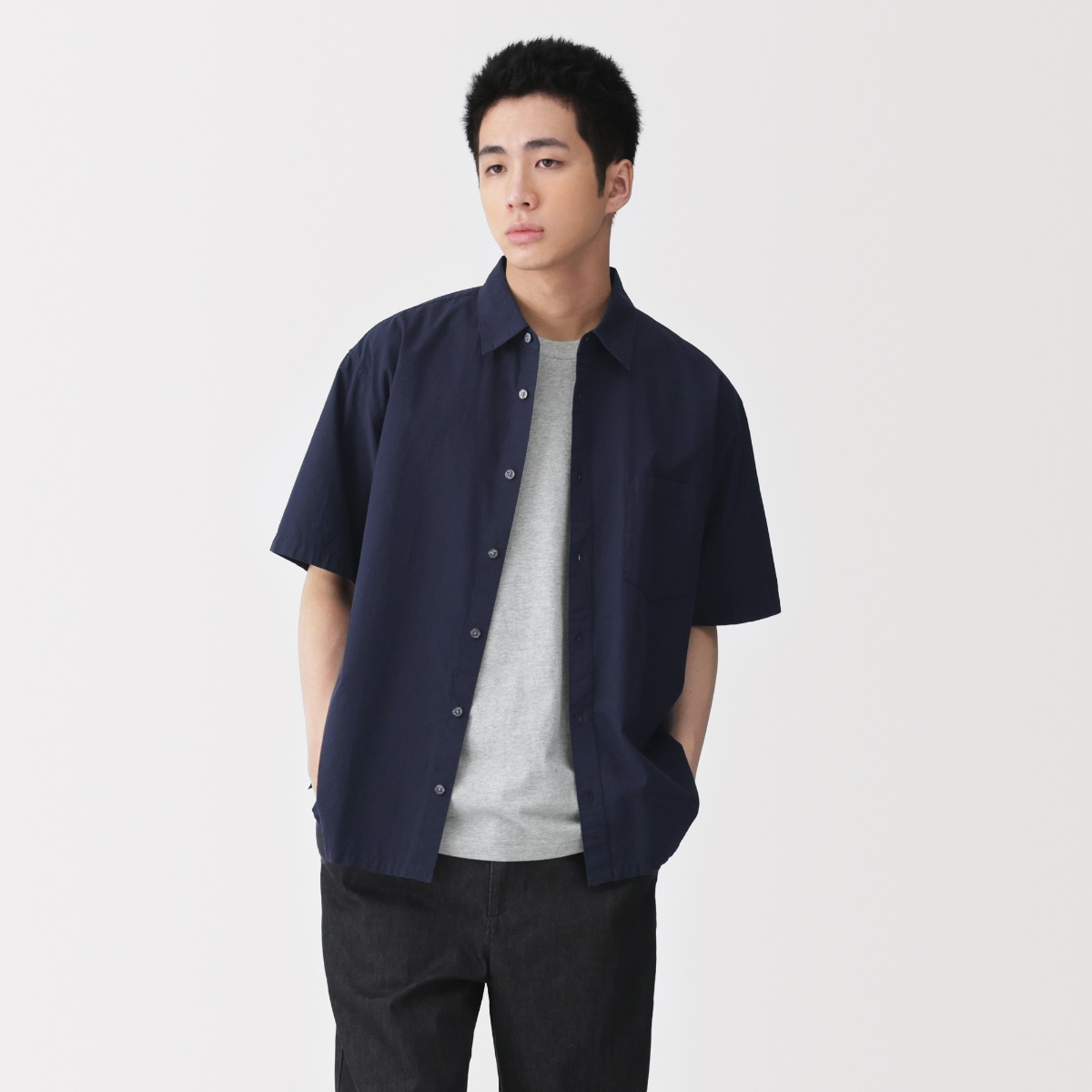 MUJI Áo Sơ Mi Nam Vải Cool Touch Tay Ngắn