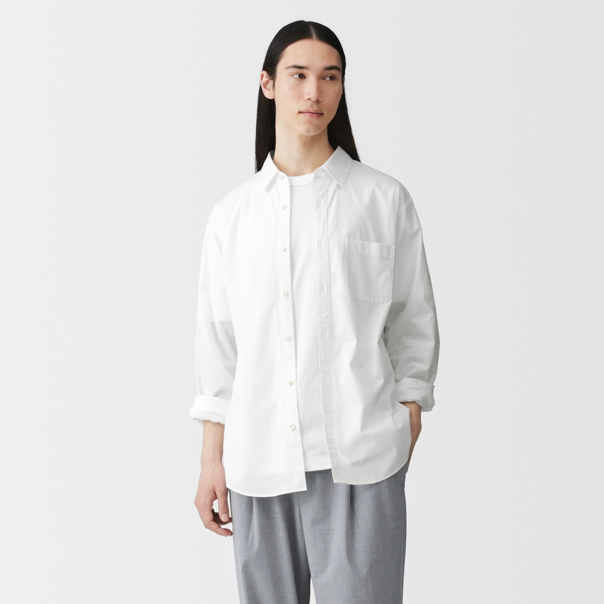 MUJI Áo Sơ Mi Nam Vải Broadcloth Tay Dài