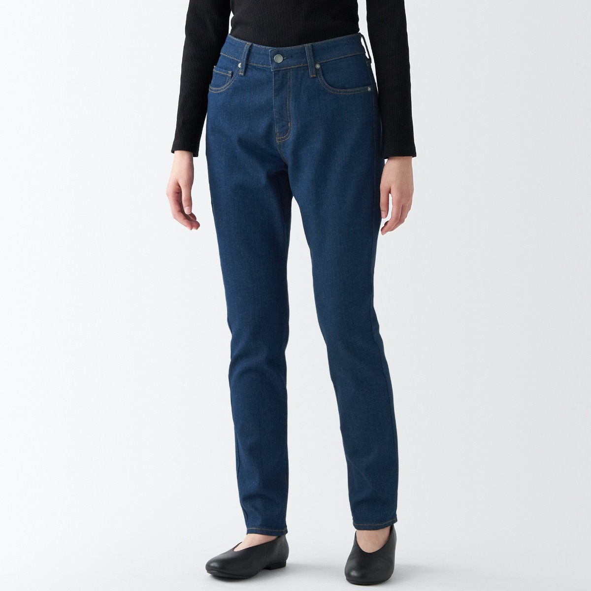 Stretch Denim Slim Pants Inseam 75cm Blue MUJI