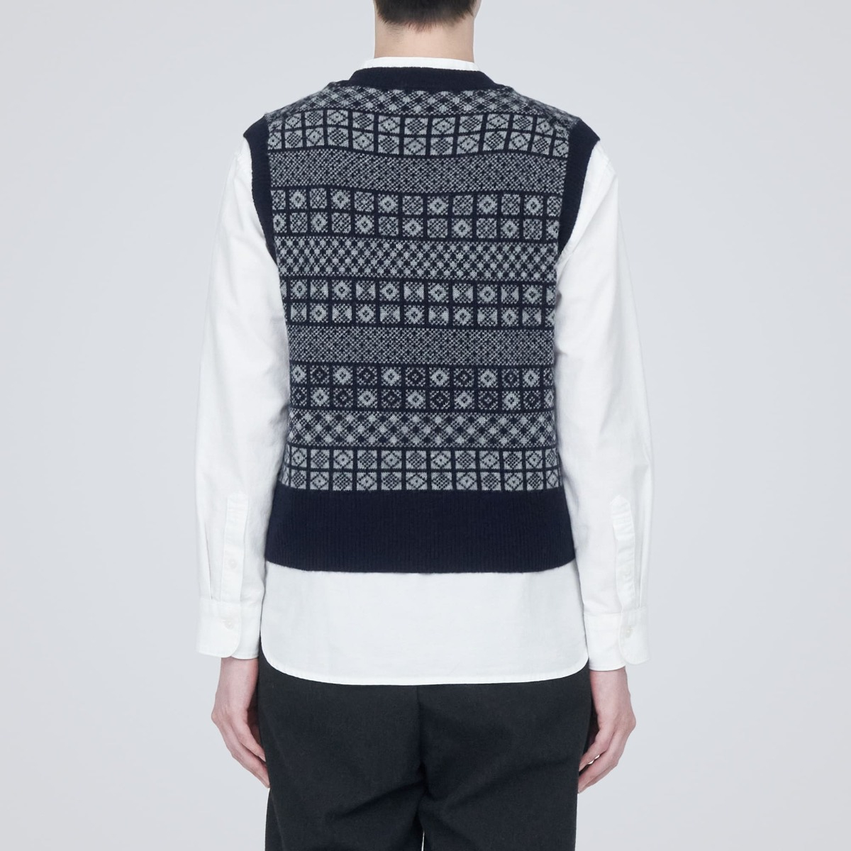 MATSUFUJI Raven Pattern Knit Vest サイズ3 MATSUFUJI [ Raven Pattern Crew Neck Knit ] BGE×BLU | ロイド