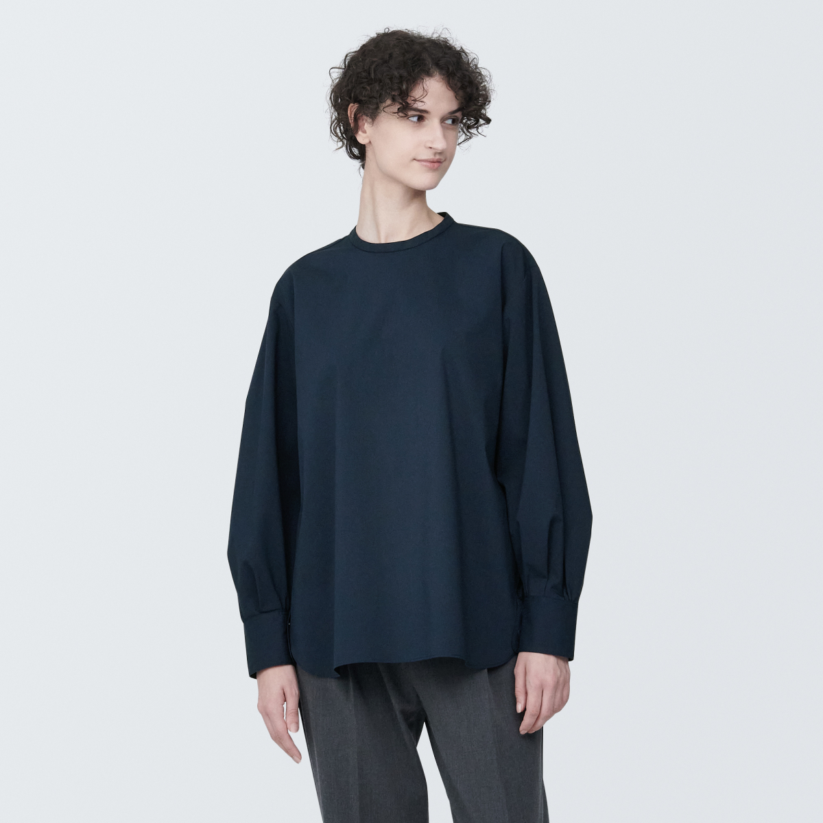 Áo Kiểu Nữ Vải Poplin Chống Nhăn Cổ Trụ Tay Dài