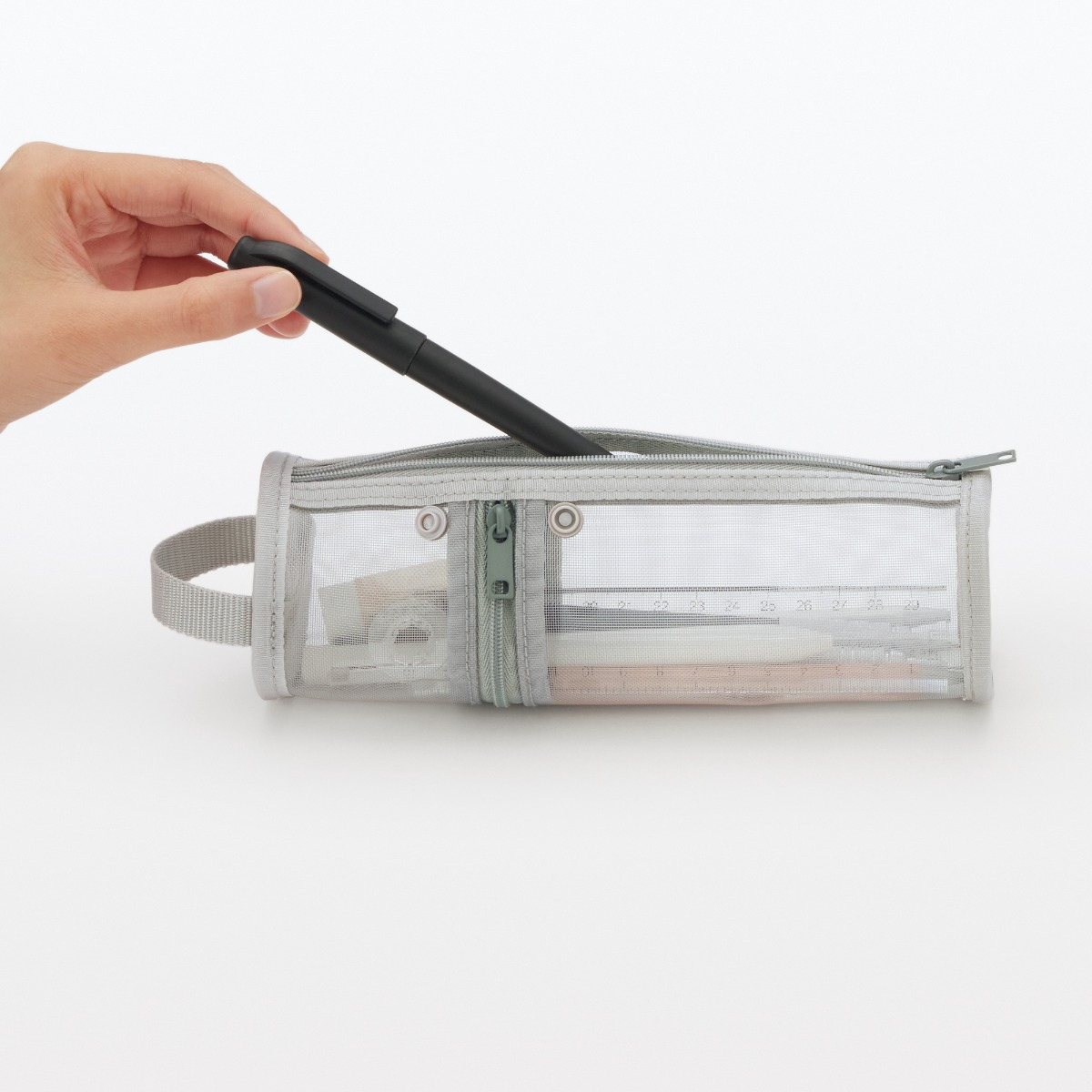 MUJI Hộp Bút Lưới Hình Trụ Nhỏ - Xám