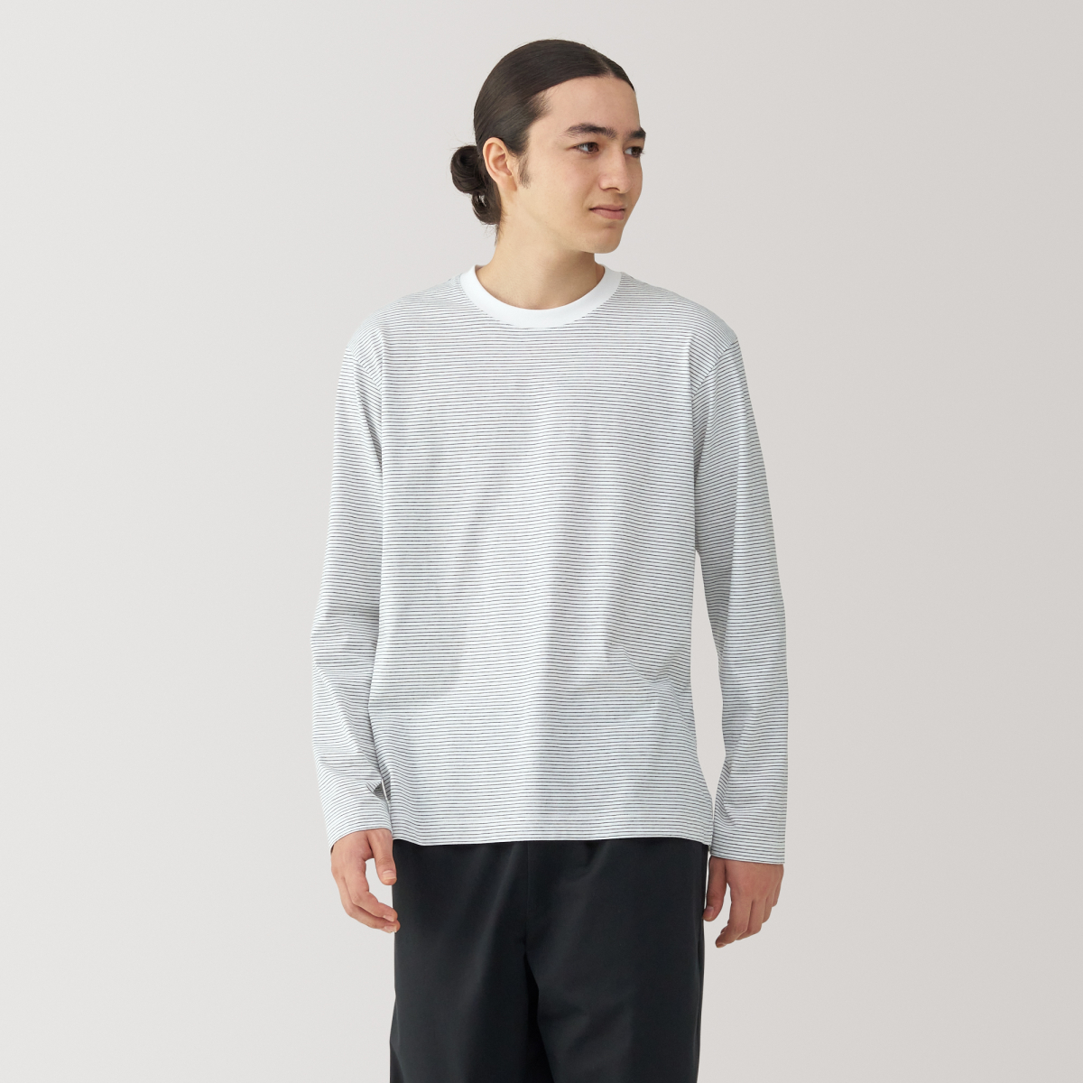 Áo Thun Cổ Tròn Kẻ Sọc Vải Jersey Dài Tay