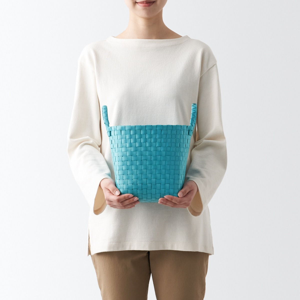 MUJI Giỏ Đan Tay PP Tái Chế Có Quai - S, Xanh