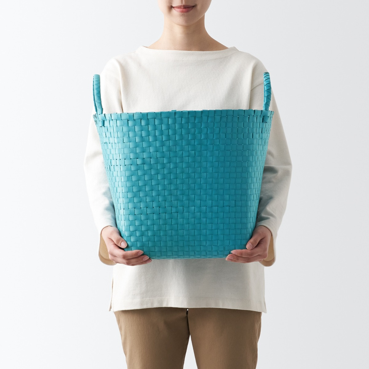 MUJI Giỏ Đan Tay PP Tái Chế Có Quai - L, Xanh