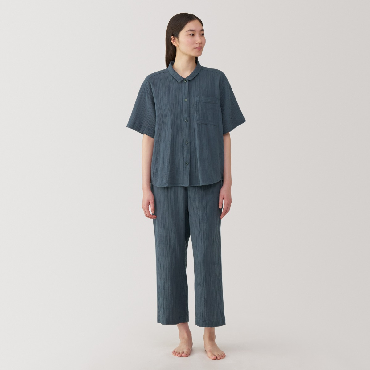 MUJI Bộ Pyjama Không Đường May Sườn Vải Crepe Gauze Tay Lửng
