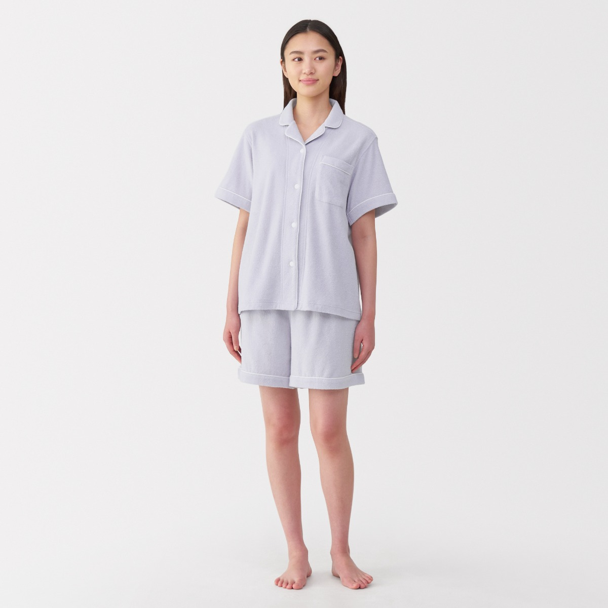 Bộ Pyjama Không Đường May Vải Pile Tower Tay Ngắn MUJI
