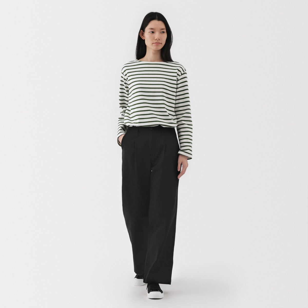 W's Slub Yarn Chino Darted Wide Pants (Long) MUJI