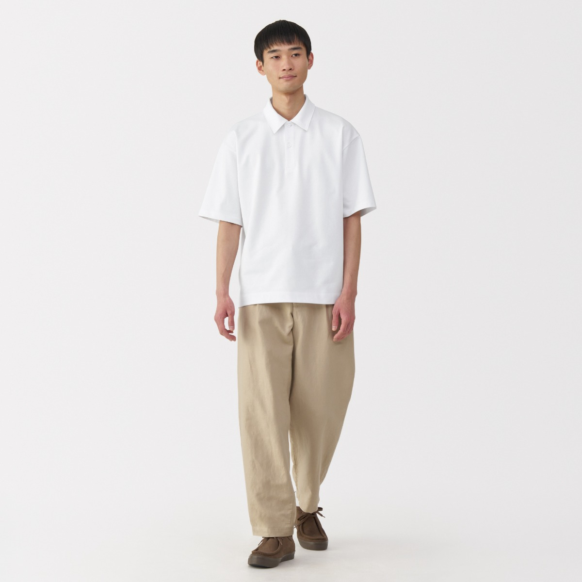 MUJI Áo Polo Nam Vải Cool Touch Dáng Rộng Tay Lửng